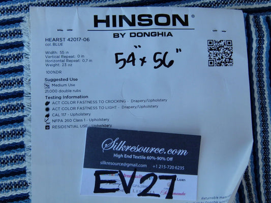 11 EV27 1.5yd x 56"wide Scalamandre HEARST BLUE drylon acrylic Stripe MSRP USD196