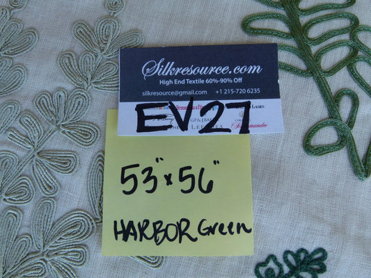 26 EV27 1.4yd x 56″wide Scalamandre Harbor Green Seaweeds Ocean Plants Coral Reef Embroidery Linen MSRP USD 288