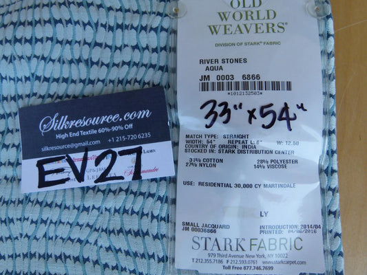 31 EV27 33" x 54" Wide Scalamandre River Stones Aqua Small Jacquard Blue Dots Circle MSRP USD 222