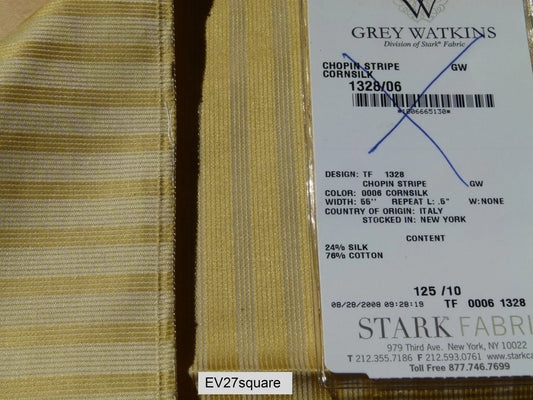 Scalamandre Grey Watkins Chopin Stripe Cornsilk Yellow - 26 Inches Square