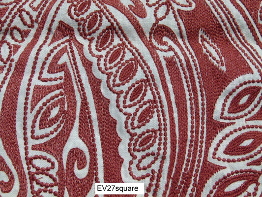 Scalamandre Hingson by Donghia Fanfare Red Embroidery Polyester Botanical Paisley - Square 26"x26"