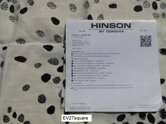 Scalamandre Hingson by Donghia Firefly Charcoal, White and Black Embroidery - Square 26"x26"