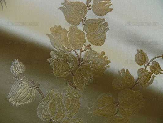 Schumacher 100% Silk Lampas Bell Flower "bone" Gold