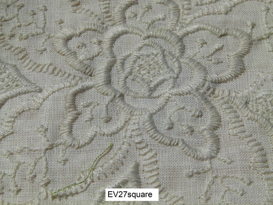 Scalamandre Fonthill Patna Ivory Embroidery Floral Linen White - Square 34"x26"