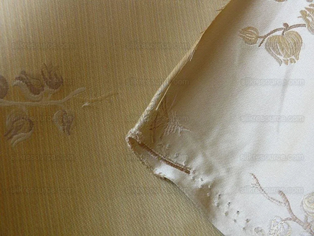 Schumacher 100% Silk Lampas Bell Flower "bone" Gold