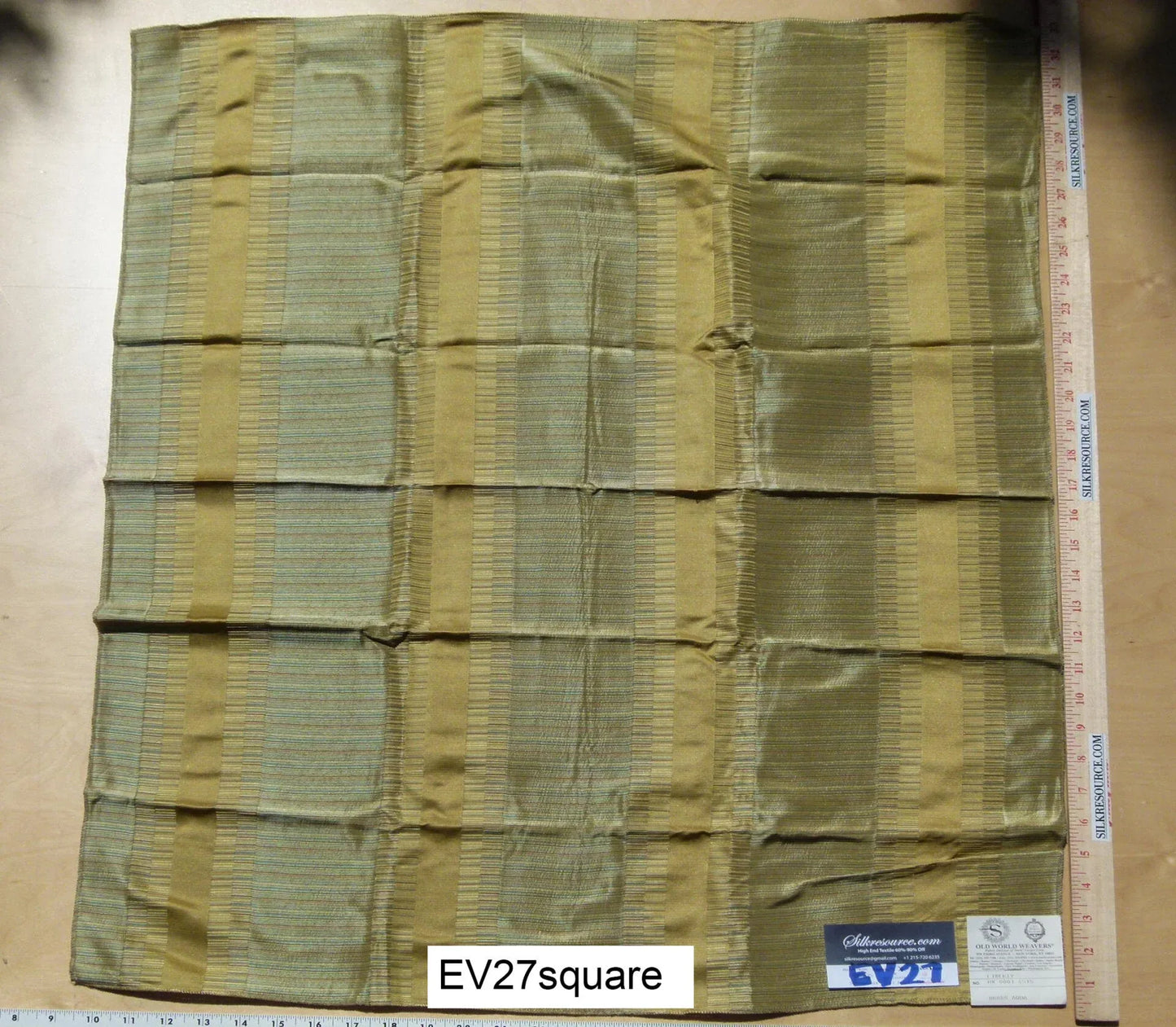 Scalamandre Liberty Silk Stripe Gold Green - Square 32"x26"