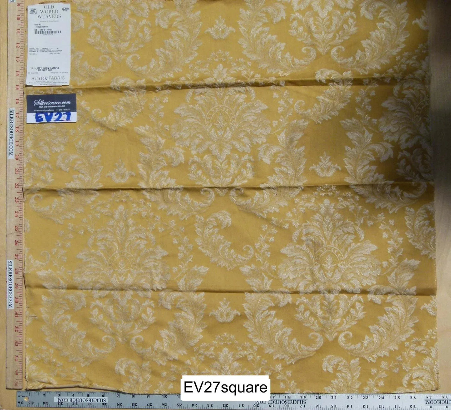 Scalamandre Old World Weavers, Yellow Arcanthus Damask Gold White - 26"x27" Square