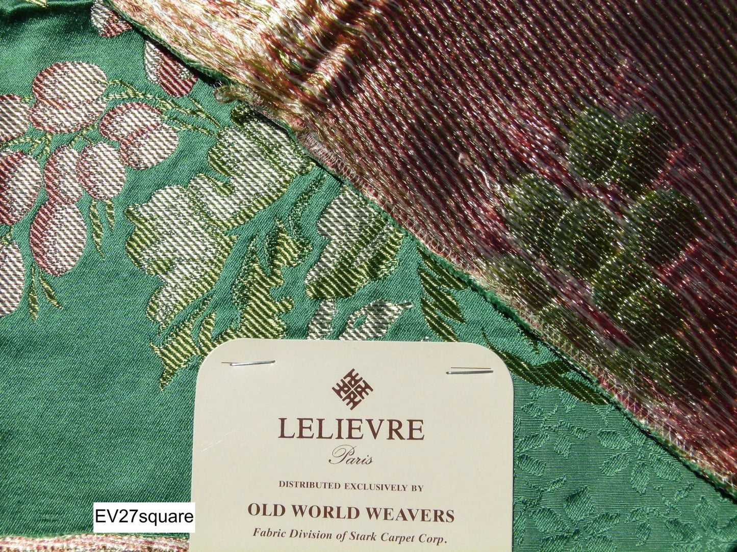 Scalamandre LELIEVRE Paris Silk Lampas Floral Green - Square - Piece A 24"x26"