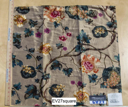 Square Scalamandre Old World Weavers Villa Balbianello Orange, Rouge, Teal, Brown - Square 26"x26"