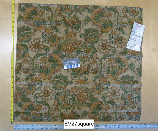 Scalamandre Fonthill Natasha Peach Green on Brown Cotton - Square