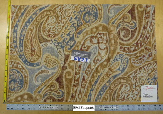 Scalamandre Fonthill Bijan Blue Beige Paisley Print Cotton - Square 18 inches x 27 inches