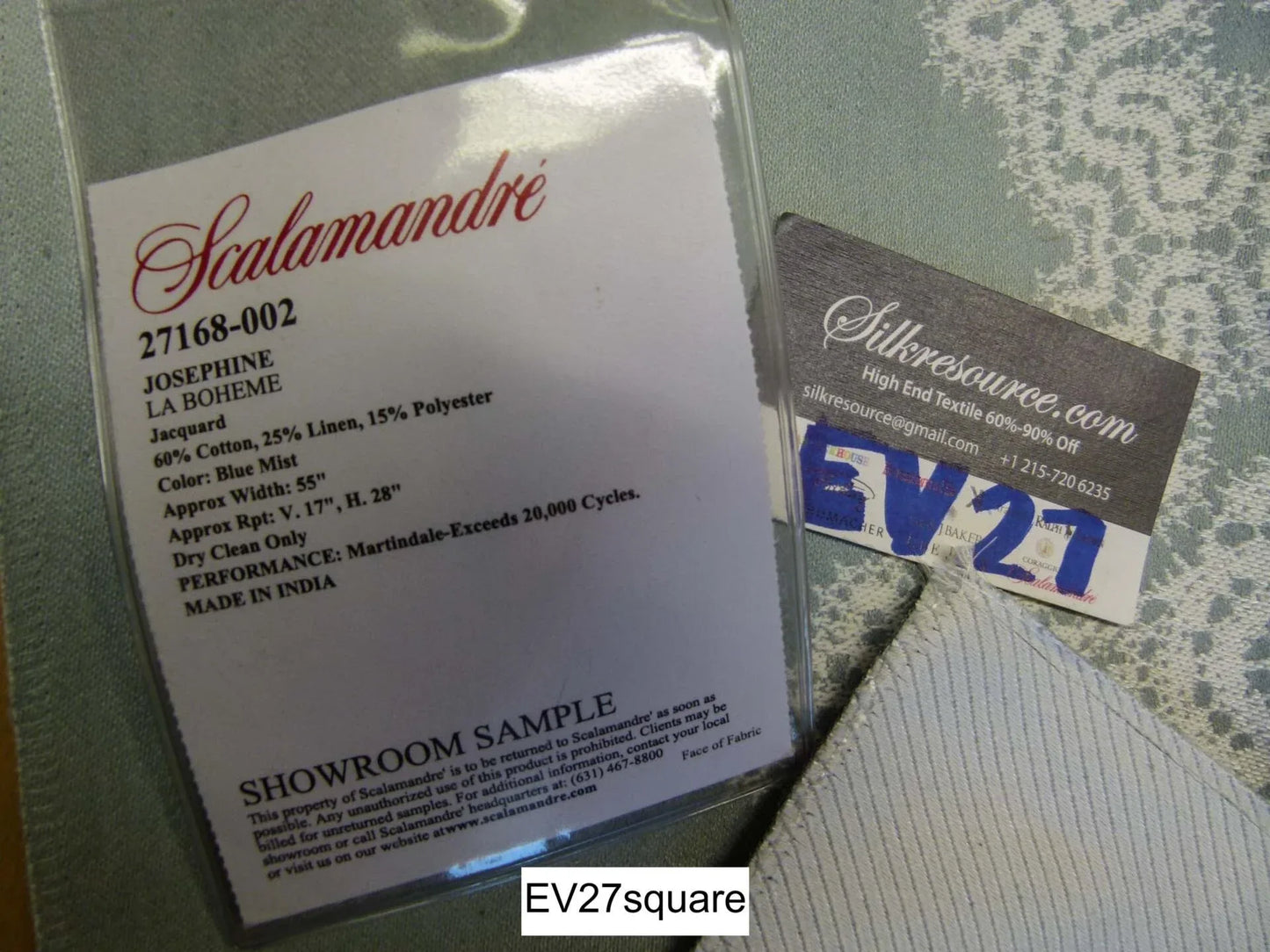 Scalamandre Josephine La Boheme Blue Mist Jacquard Graphic Stripe - Square 27 inches x 27 inches