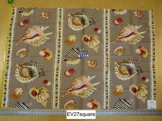 Scalamandre La Gloire De La Mer Sable Linen Print Seashells Large Pattern on Brown - Square 35" x 50"