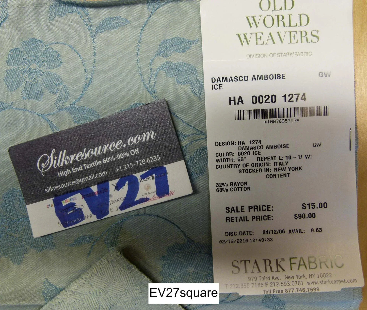 Scalamandre Damasco Amboise Ice Botanical Foliage - Square 18" x 27"