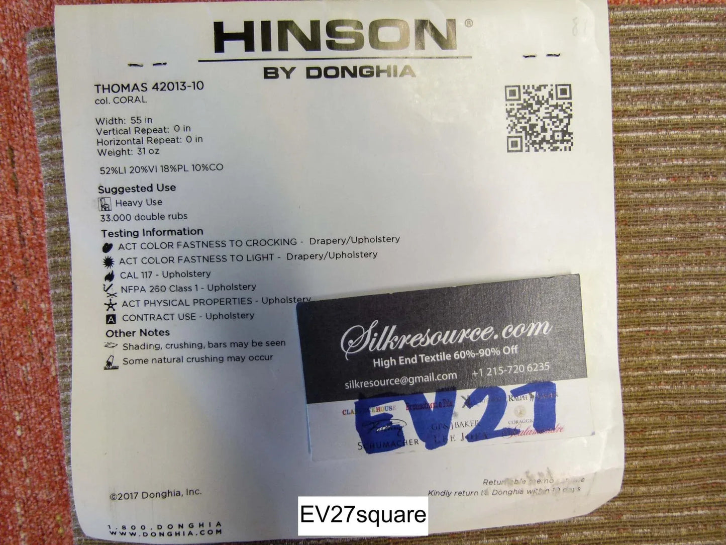 Scalamandre Thomas Coral Linen, Chenille Viscose Polycotton Pink - Square 26" x 56"