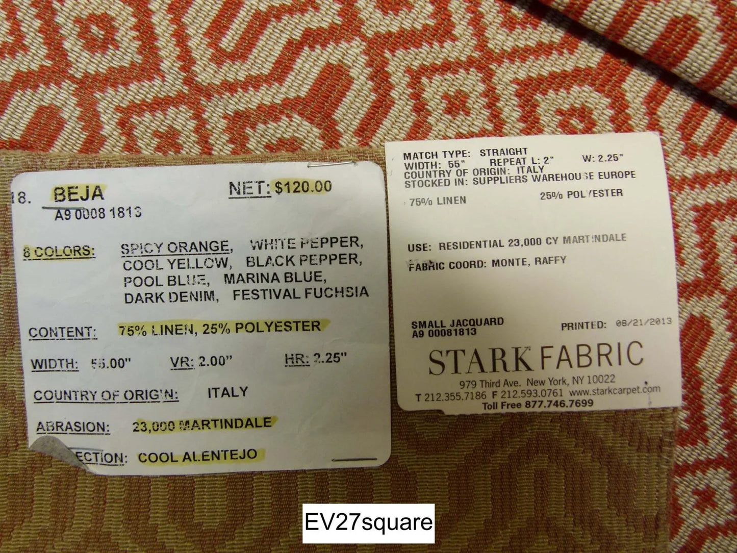 Scalamandre ALDECO Beja Spicy Orange Small Jacquard Geometric - Square 35" x 27"