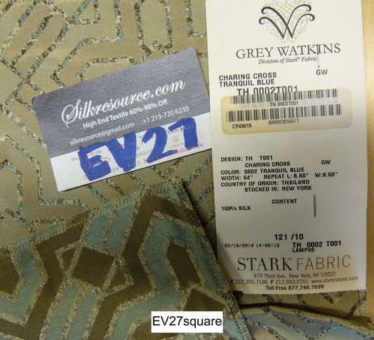 Scalamandre Grey Watkins Charing Cross Tranquil Blue Brown Silk Lampas - Square