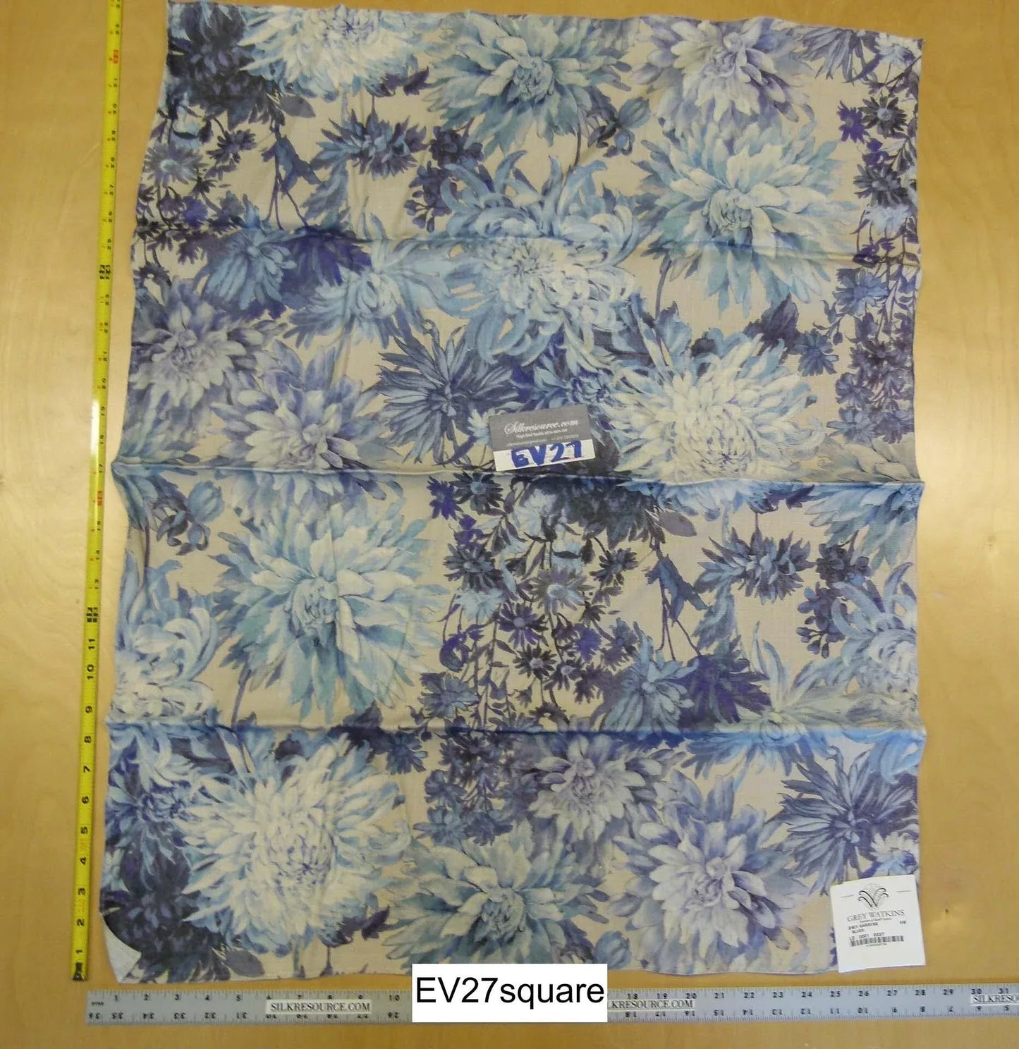 Scalamandre Grey Watkins Grey Gardens Blues Floral Print Linen - Square 33" x 28"