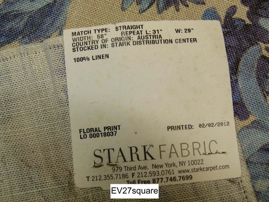 Scalamandre Grey Watkins Grey Gardens Blues Floral Print Linen - Square 33" x 28"