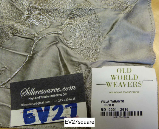 Scalamandre Old World Weavers Villa Taranto Silver Silk Embroidery Floral - Square 43" x 24"
