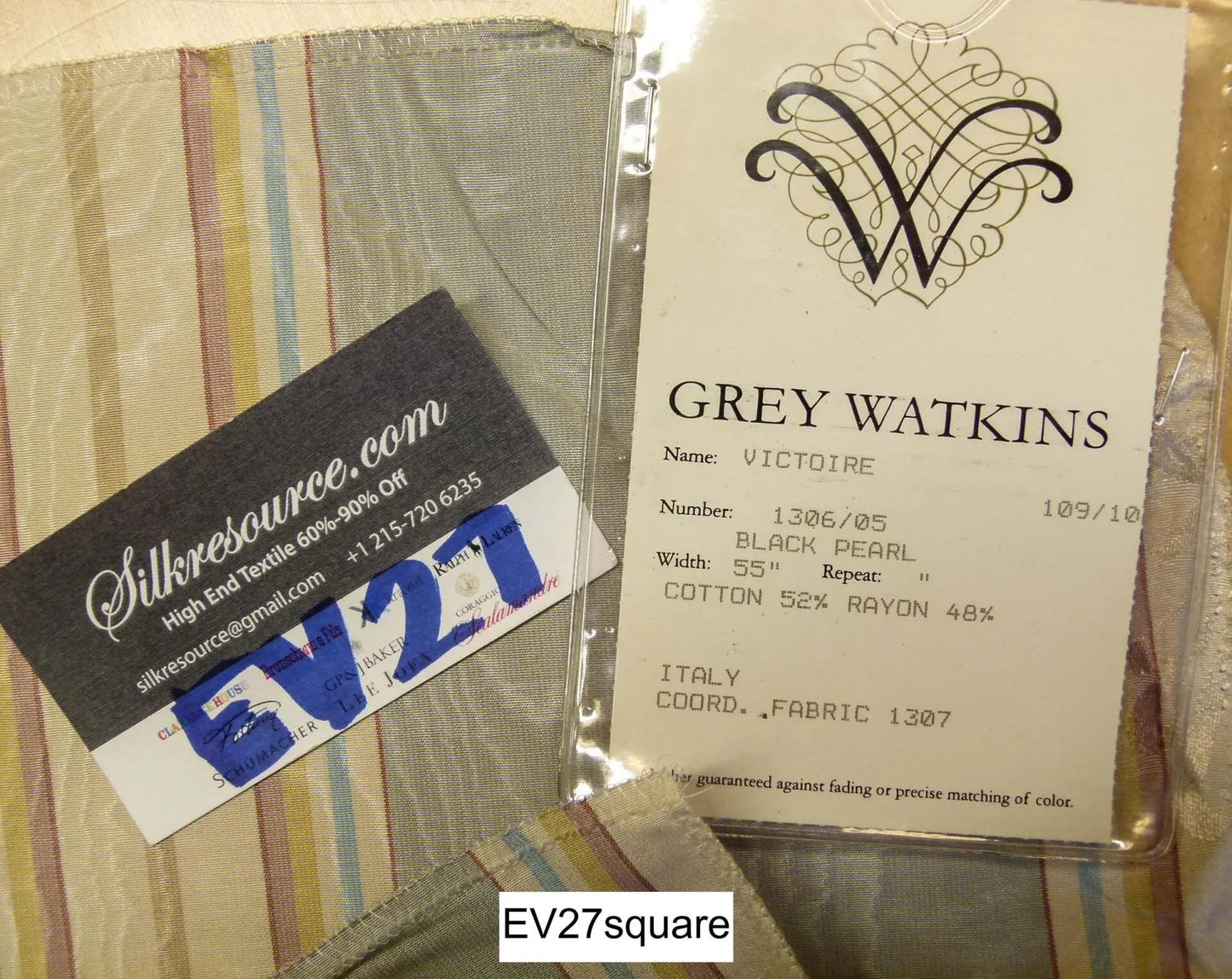 Scalamandre Old World Weavers Victoire Black Pearl Moire Stripe - Square