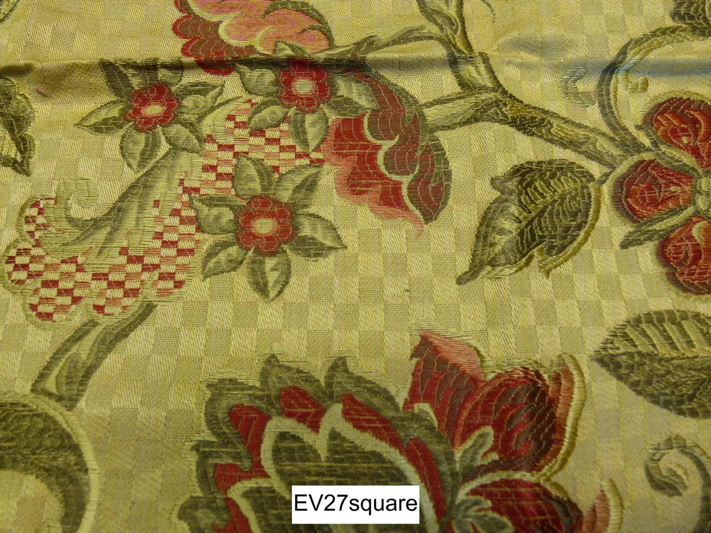 Scalamandre Grey Watkins Sophia Silk Lampas in Citrus Yellow Botanical Tree Foliage - Square 34"x36"