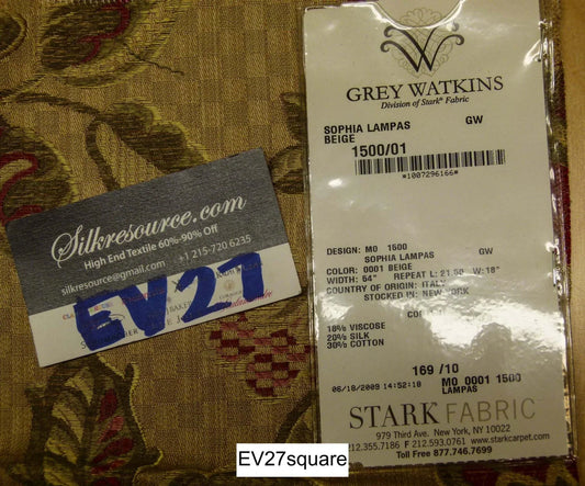 Scalamandre Grey Watkins Sophia Lampas Beige Botanical Tree Foliage Silk Lampas - Square