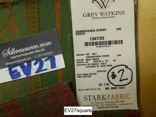 Scalamandre Watkins Samarcanda Stripe Botanical Scroll - Square 25 Inches x 27 Inches