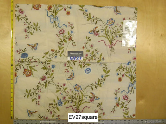 Scalamandre Old World Weaver Sagan Bleu Floral Botanical Foliage Butterfly on Cream - Square 25 Inches x 27 Inches