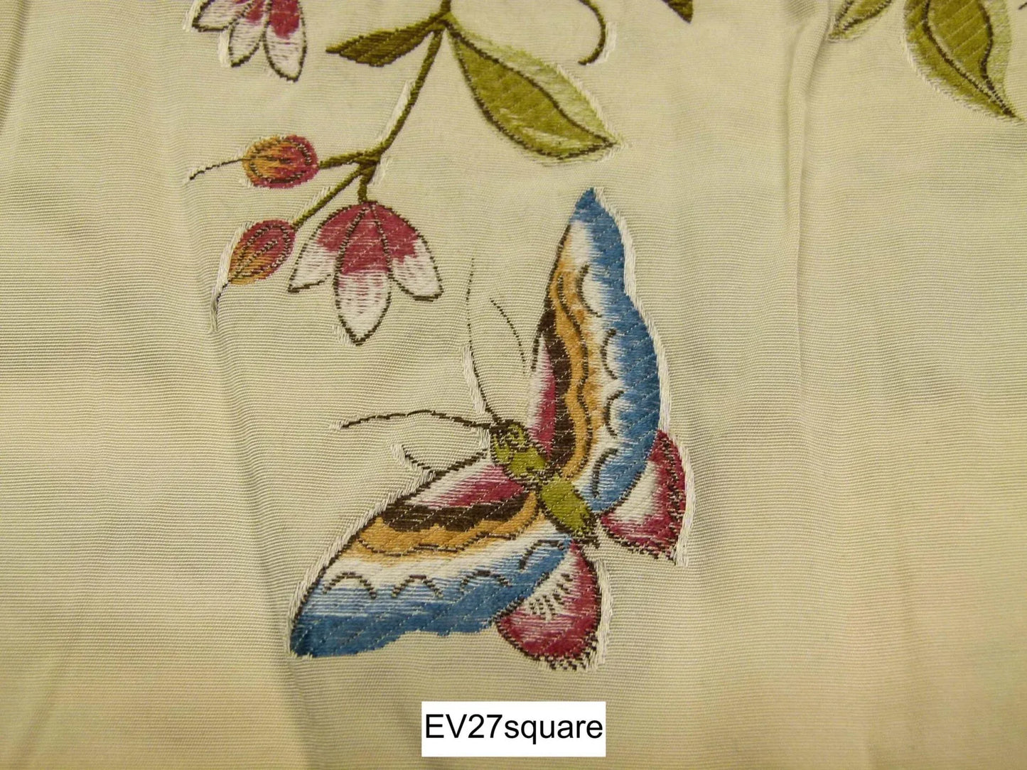 Scalamandre Old World Weaver Sagan Bleu Floral Botanical Foliage Butterfly on Cream - Square 25 Inches x 27 Inches