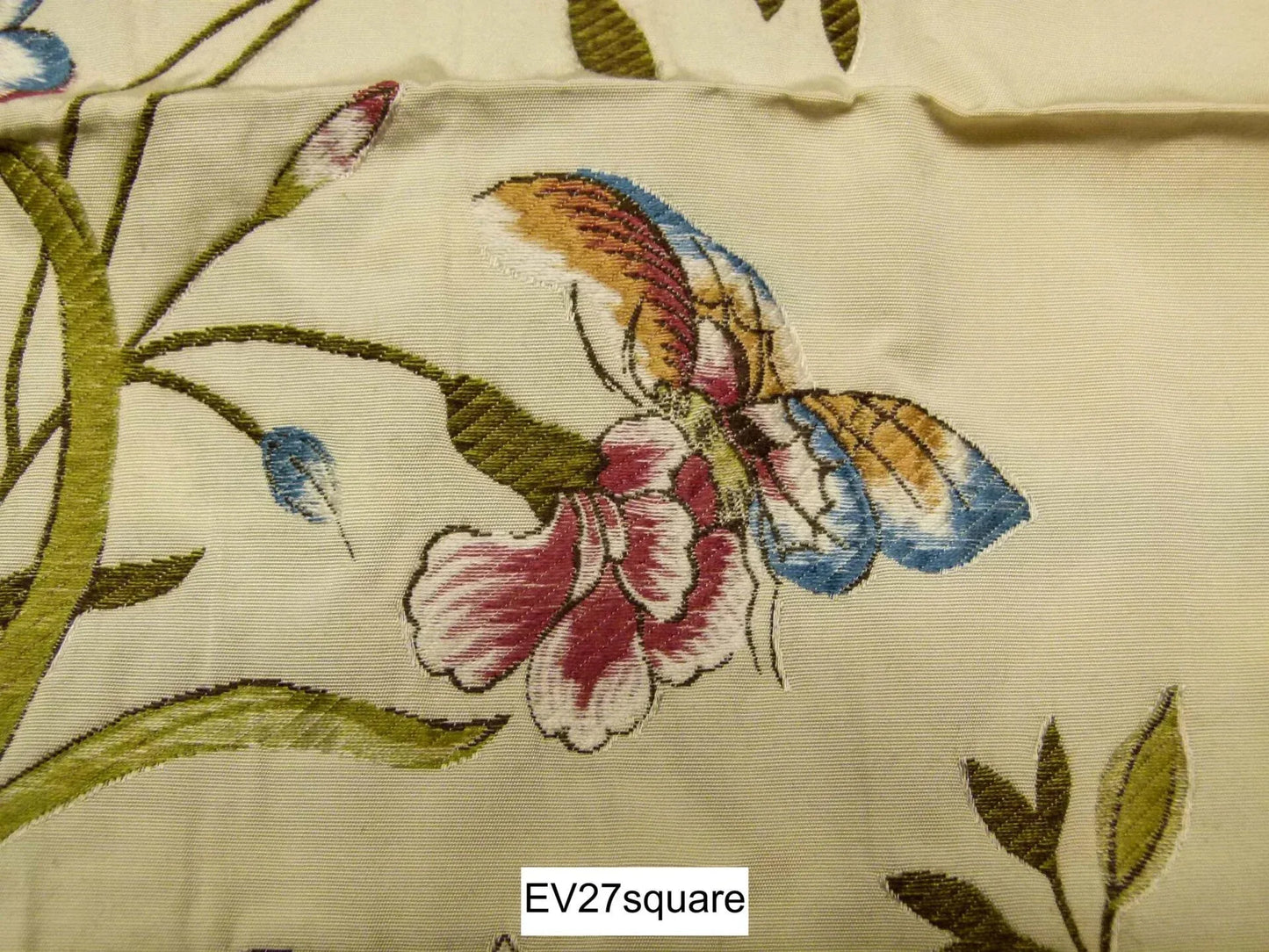 Scalamandre Old World Weaver Sagan Bleu Floral Botanical Foliage Butterfly on Cream - Square 25 inches x 27 inches