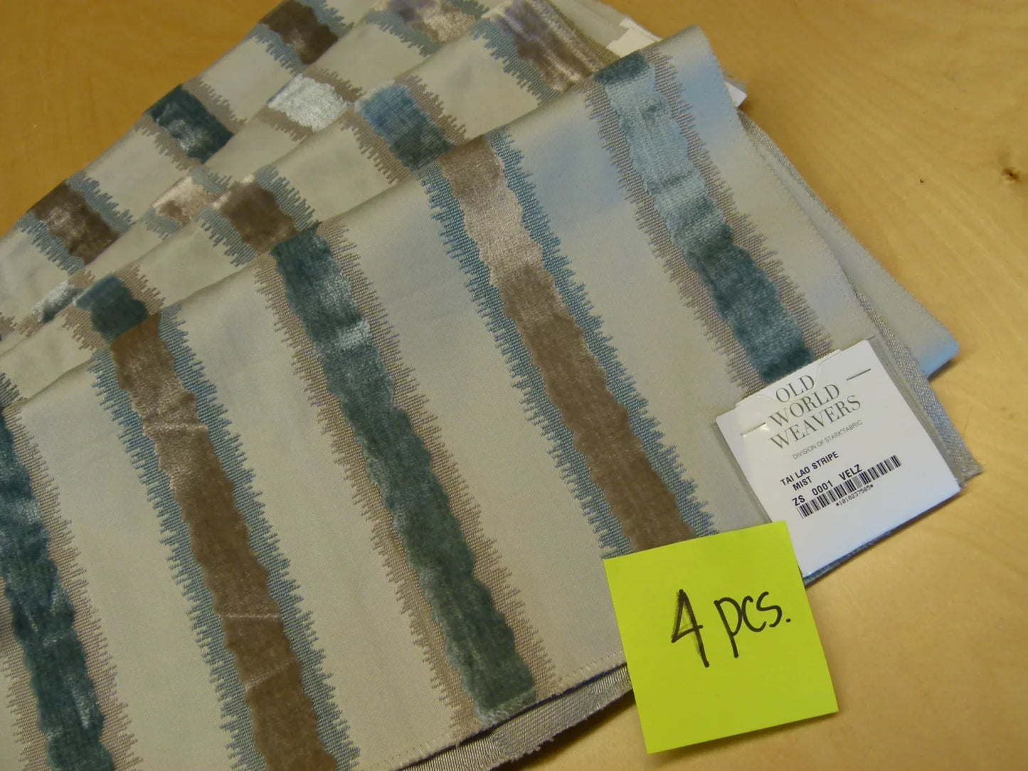 Scalamandre Old World Weavers Tai Lao Mist Ikat Stripe Velvet in White, Blue and Gray - 35x27 Inches Square