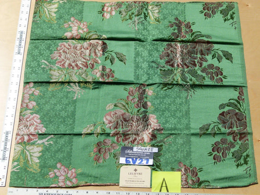 Scalamandre LELIEVRE Paris Silk Lampas Floral Green - Square - Piece A 24"x26"