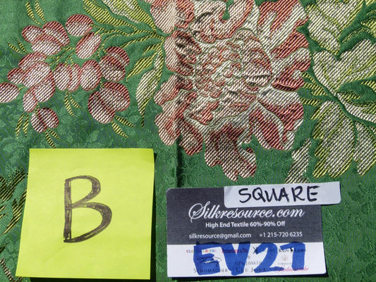 Scalamandre LELIEVRE Paris Silk Lampas Floral Green - Square - Piece B 25"x24"