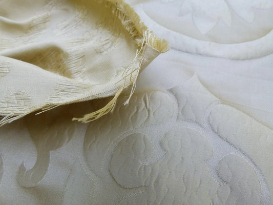 Silk Satin Simply Greek Ogee Damask Renaissance Cream - White Ivory