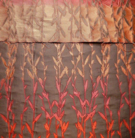 By Yard Heavy! 100%silk Lampas Pussy Willow Tree Navaho Red Brown 676navaho