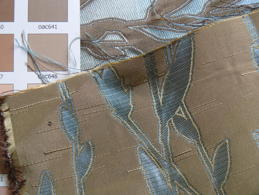 By Yard Heavy! 100%silk Lampas Pussy Willow Tree Wind Blue 676wind