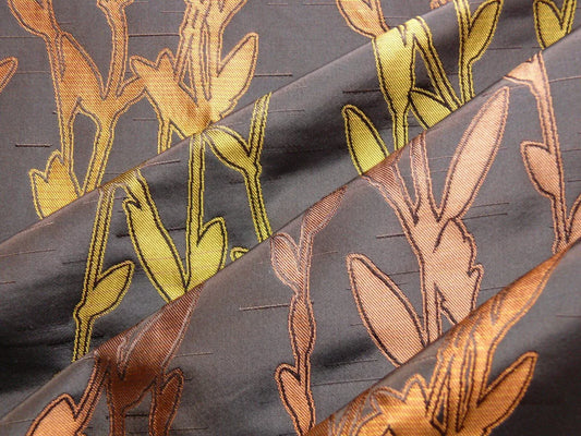By Yard Heavy! 100%silk Lampas Pussy Willow Tree Branch Gold Brown