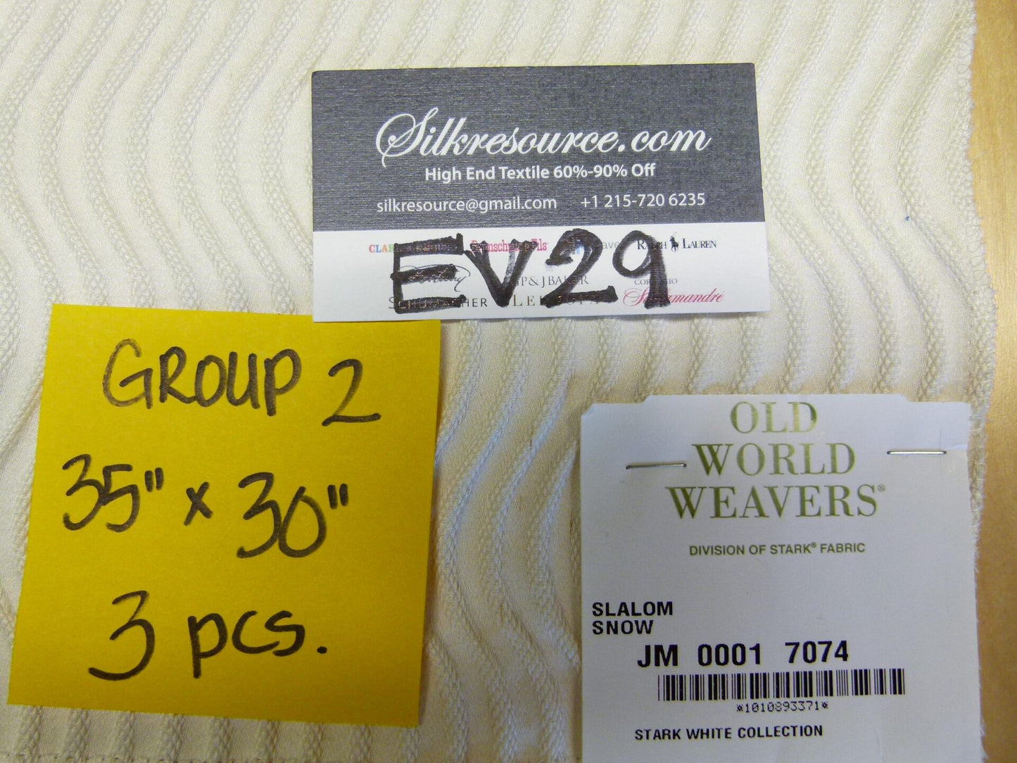 16 EV29 Scalamandre Old World Weavers Slalom Snow White Weave 3 Pieces 35"x30"