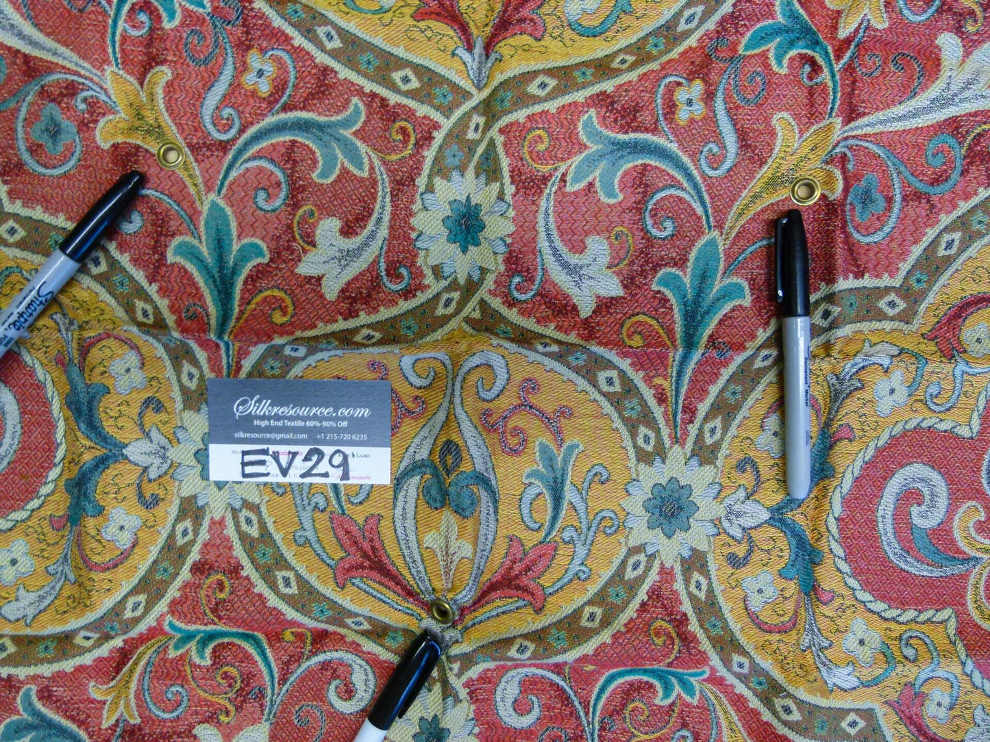 18 EV29 Scalamandre Old World Weavers Tiberio Red/Yellow/Turquoise Botanical Art Nouveau Tapestry Viscose 3 Pieces