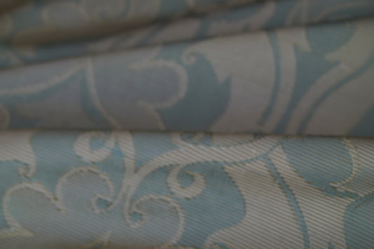 Scalamandre Namtu Silk Damask French Blue & Tan Celadon Faille Medallion MSRP USD 300/Y