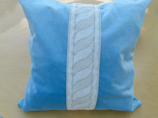 Scalamandre Pillow Case MET Paisley Square Silk Velvet Blue Paisley Plains Texture 22x22 inches MSRP USD 678