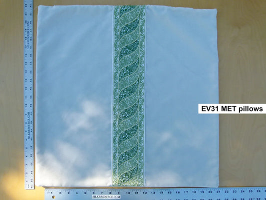 Scalamandre Pillow Case MET Paisley Square Silk Velvet White Green Paisley Plains Solid 22x22 inches MSRP USD 678/y