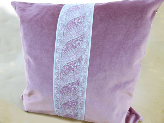 Scalamandre Pillow Case MET Paisley Embroidery Square Silk Velvet Pink Plain Solid 22x22 inches MSRP USD 678+/y