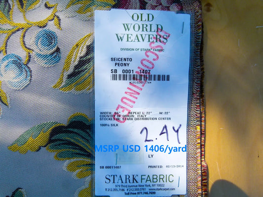 Scalamandre Length 2.4Y Seicento Peony Pomegranate Silk Floral Red Green Yellow MSRP USD 1406/y