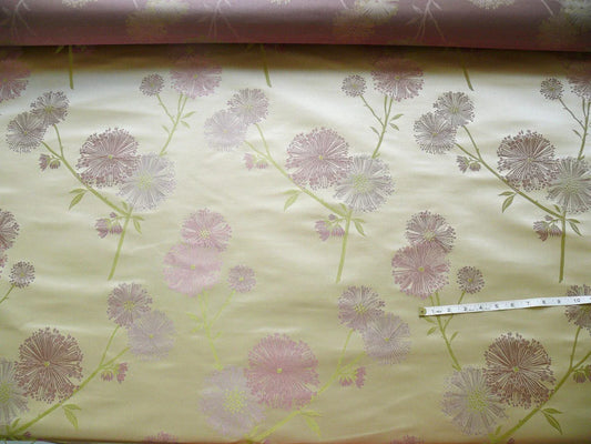 Stunner! 100% Silk Lampas Satin Mod Branch Tree" Cinder Rose" Pink Blue Lavender