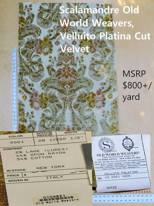 Scalamandre Length 1.3yd x 24" Old World Weavers Velluto Platina Cut Velvet MSRP USD 800+/y