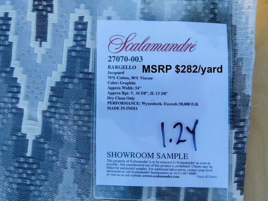 Scalamandre Length 1.2y Bargello Graphite Jacquard Gray White Chevron MSRP USD 282/yard