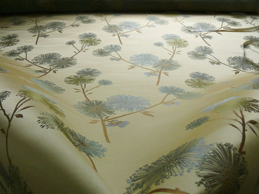 Stunner!100%silk Lampas Satin Mod Branch Tree"echo" Blue Gold Bty