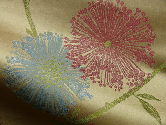 Stunner! 100% Silk Lampas Satin Mod Branch Tree "Garden" Blue Pink Gold Bty